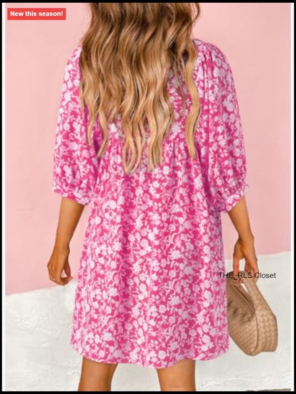 Chiffon Boho Floral Drawstring V-Neck Mini Dress with Lantern Sleeves - Picture 2 of 7